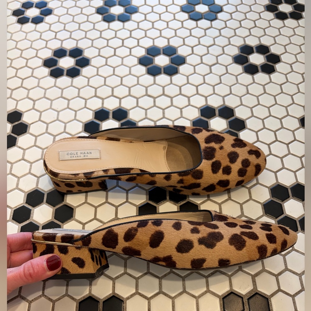 COLE HAAN Piper Mule in Leopard Print Ocelot Haircalf Slip On | Size 9